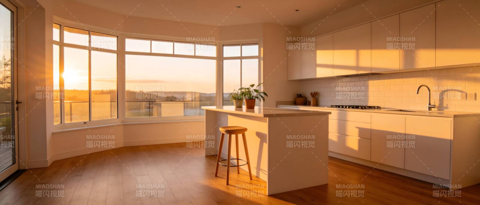 现代厨房晨光美景图片