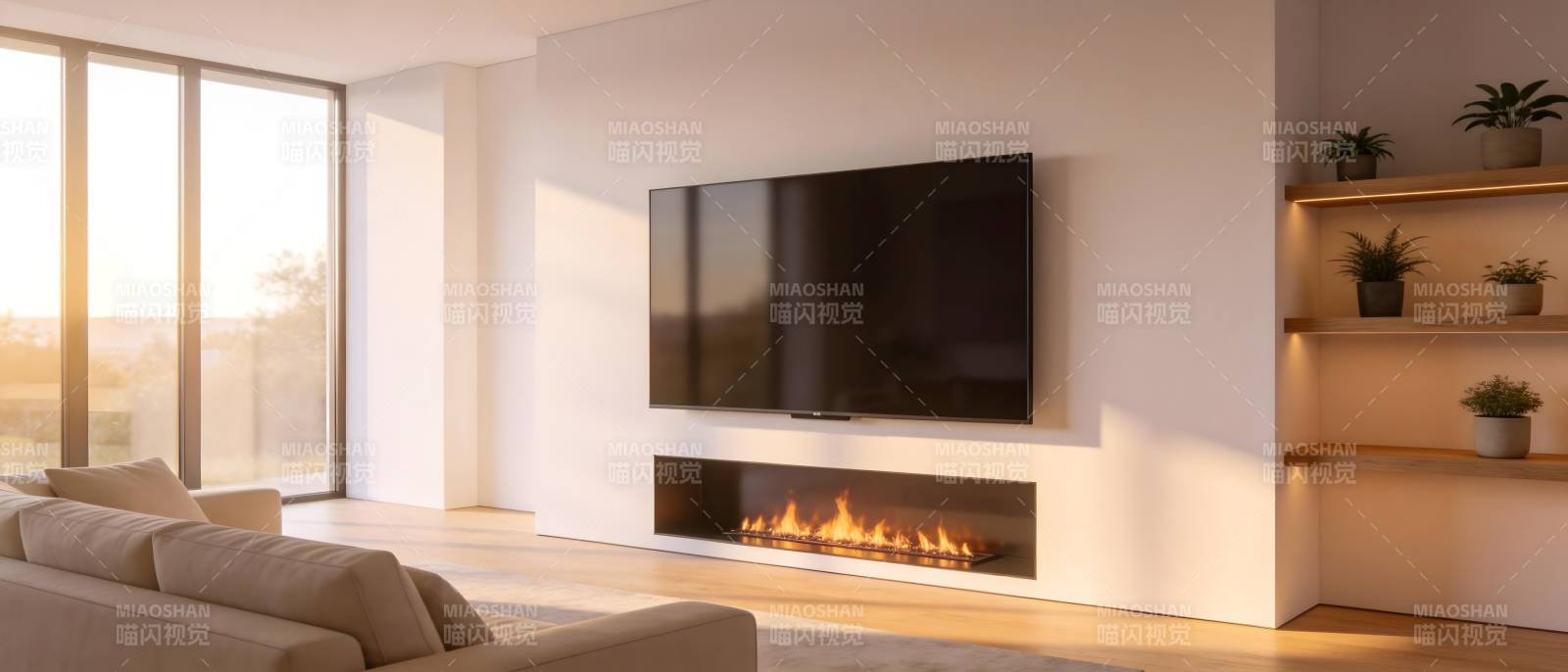 现代客厅壁炉电视图片