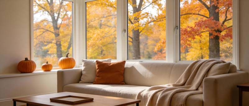 秋日窗景温馨客厅图片