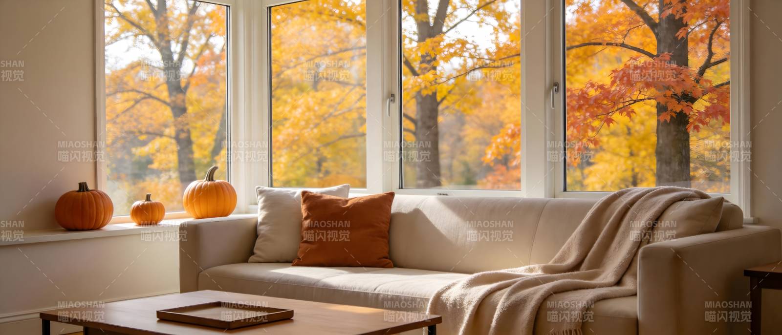 秋日窗景温馨客厅图片