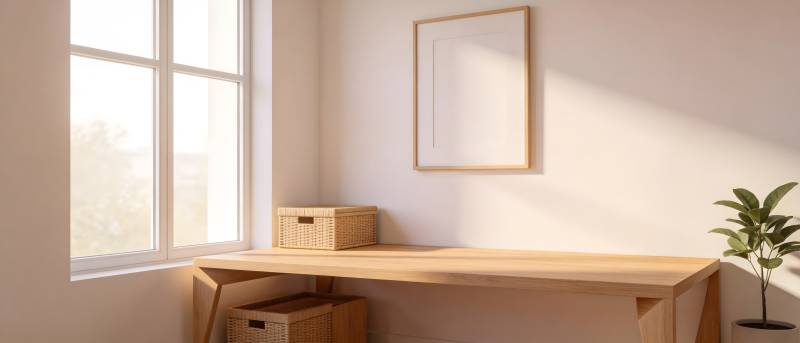 简约木质书桌一角图片