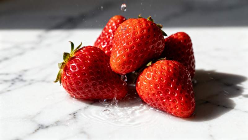 草莓水珠滴落瞬间图片