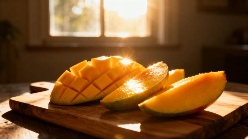 阳光下的芒果切片图片