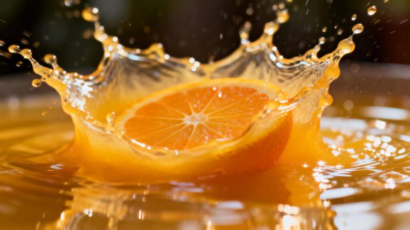 橙汁飞溅瞬间图片