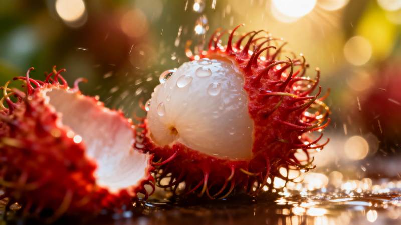 红毛丹果滴水特写图片