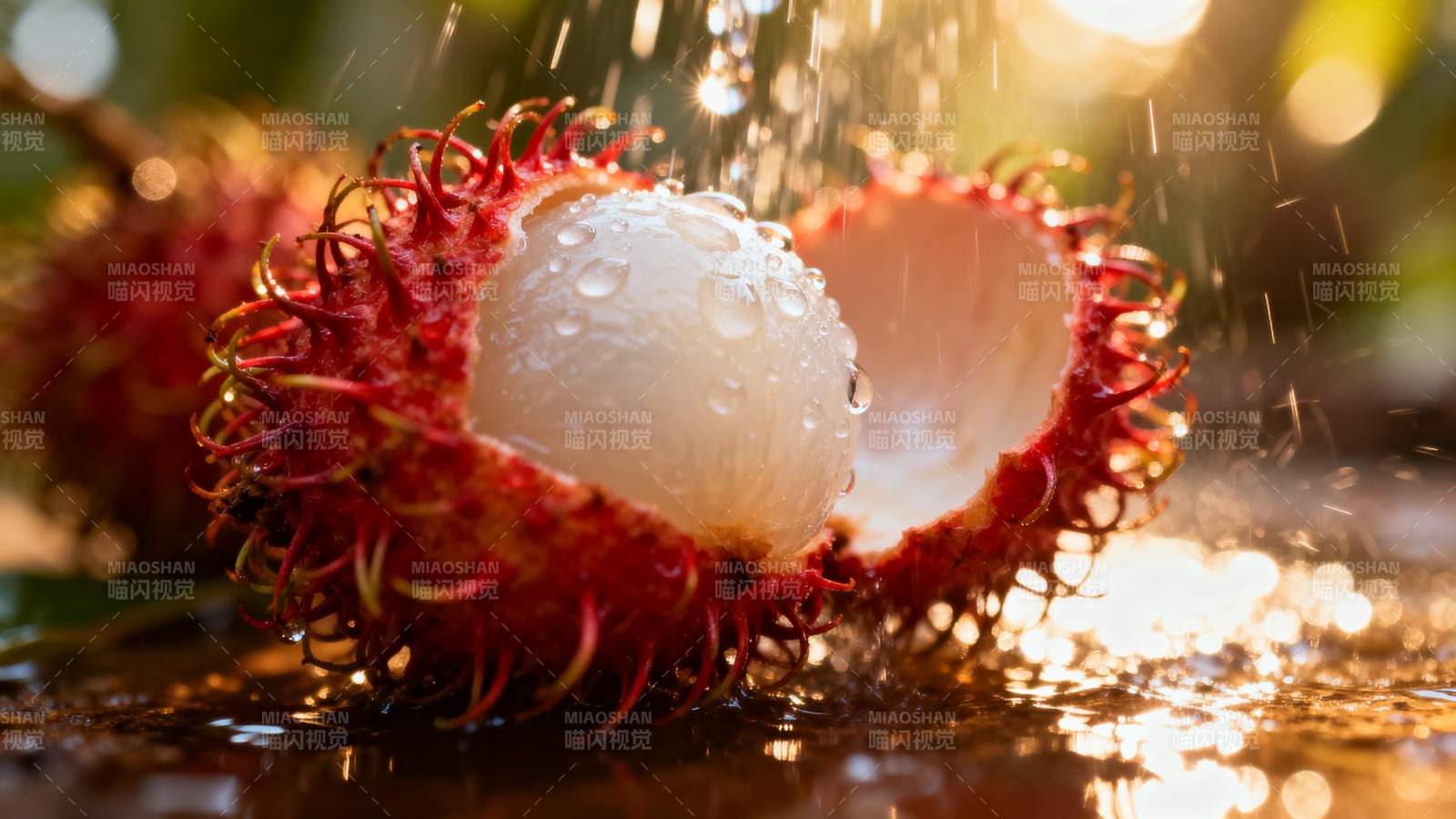 红毛丹果露珠晶莹图片