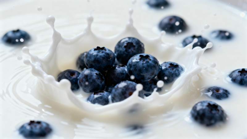 蓝莓溅入牛奶图片