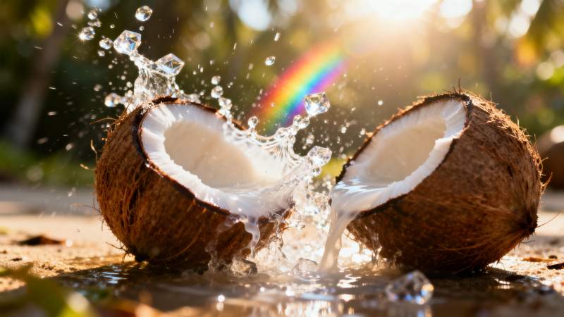 椰子裂开水花四溅图片