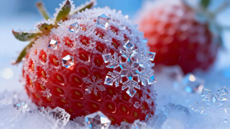 雪中草莓晶莹剔透图片