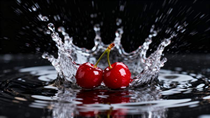 樱桃溅水瞬间图片