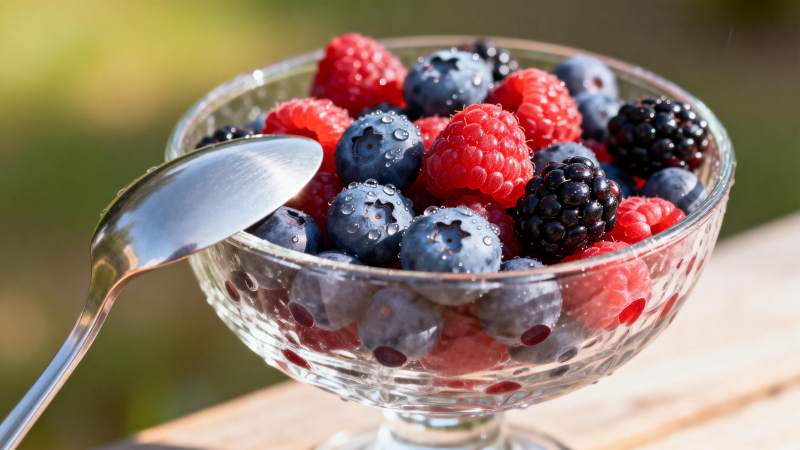 新鲜浆果盛碗中图片