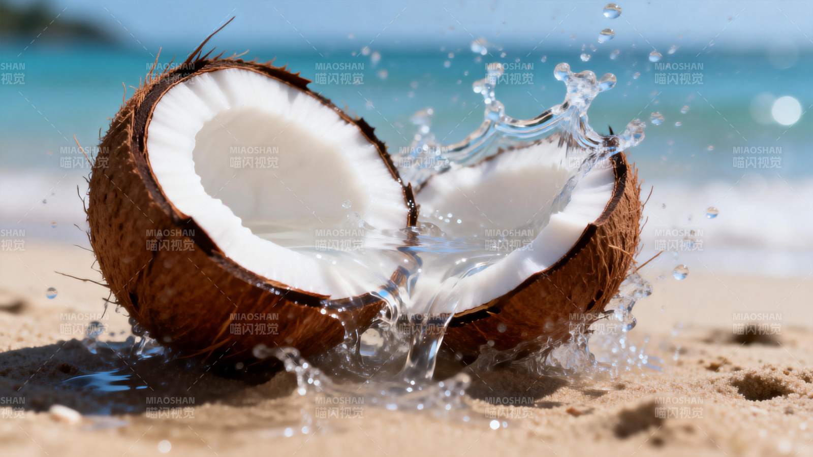 椰子裂开 水花四溅图片