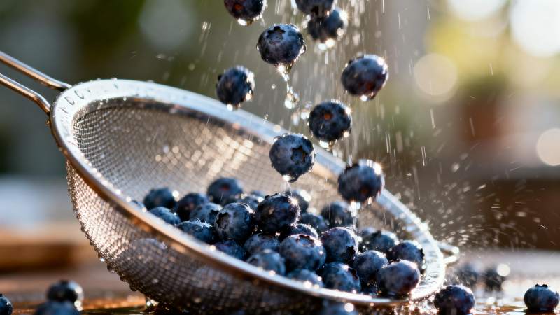 蓝莓筛洗瞬间图片