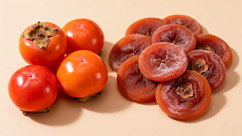 新鲜与干制柿子对比图片