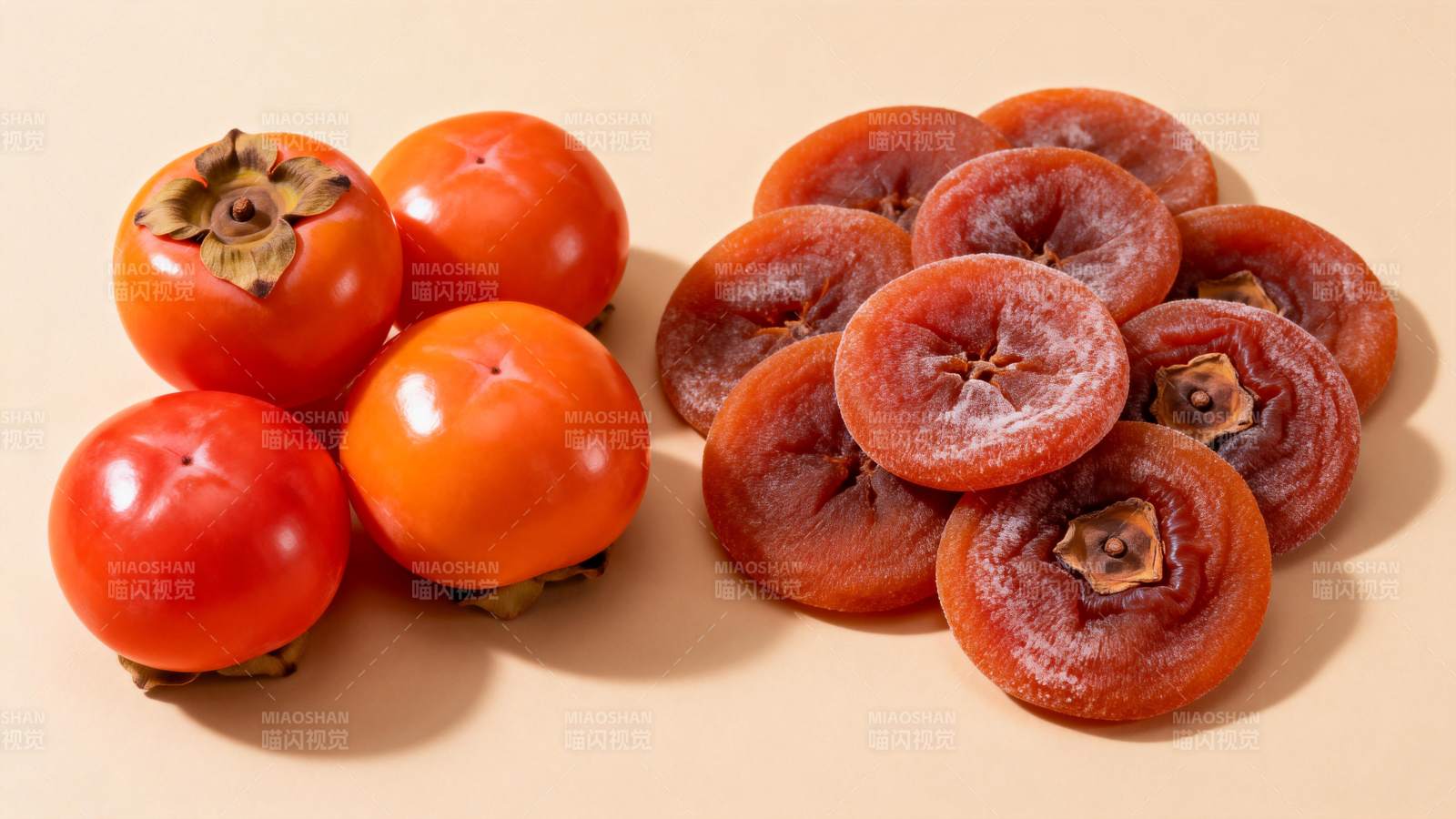 新鲜与干制柿子对比图片