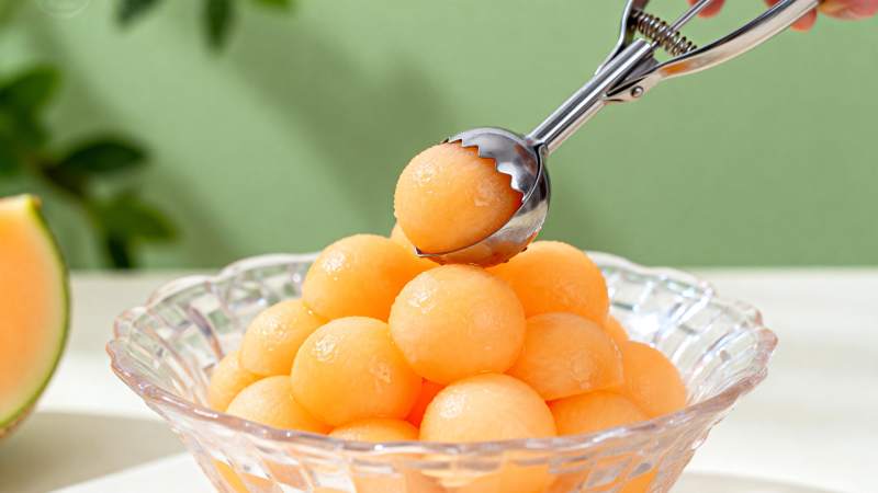 哈密瓜球盛碗中图片