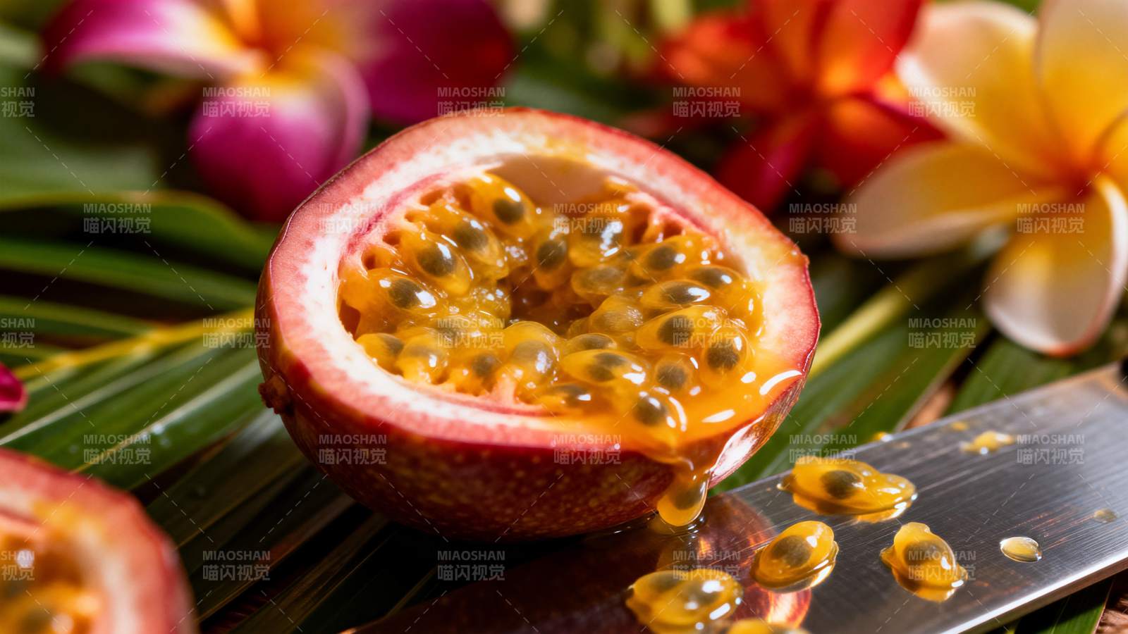百香果切开特写图片
