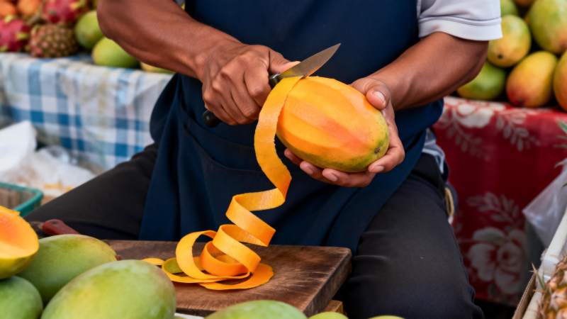 削芒果的瞬间图片