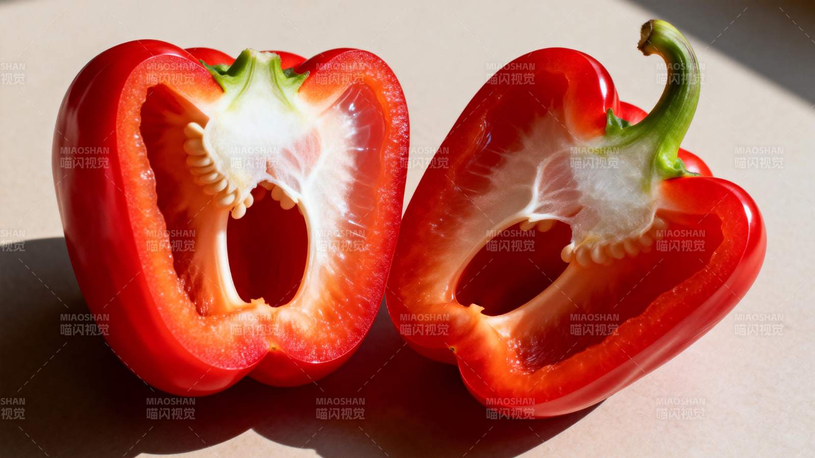 红椒切半 鲜红诱人图片