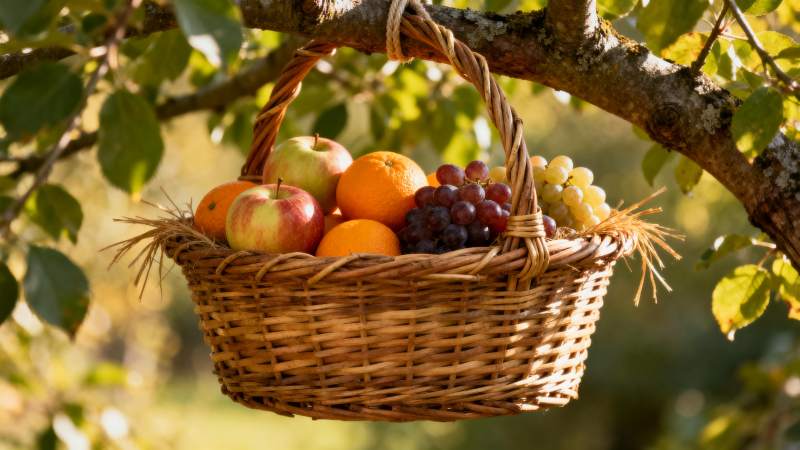 果篮挂枝头图片