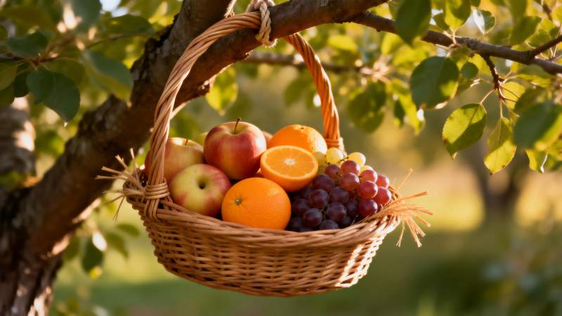 果篮挂枝头图片