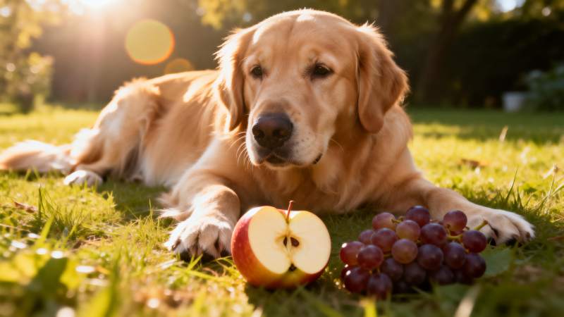 狗狗与水果的午后图片
