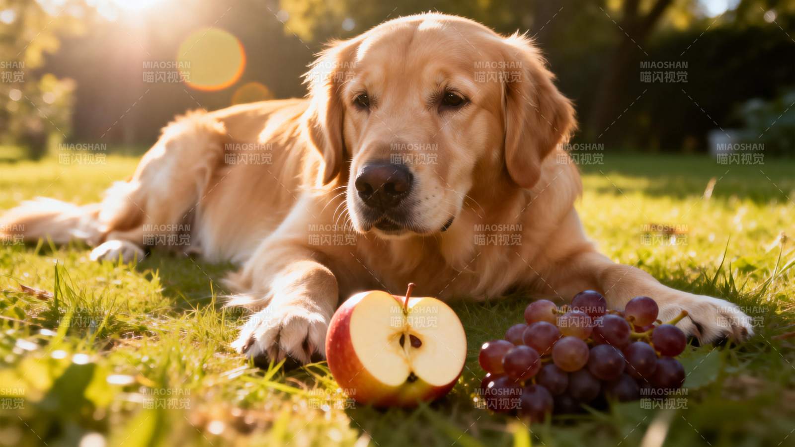 狗狗与水果的午后图片