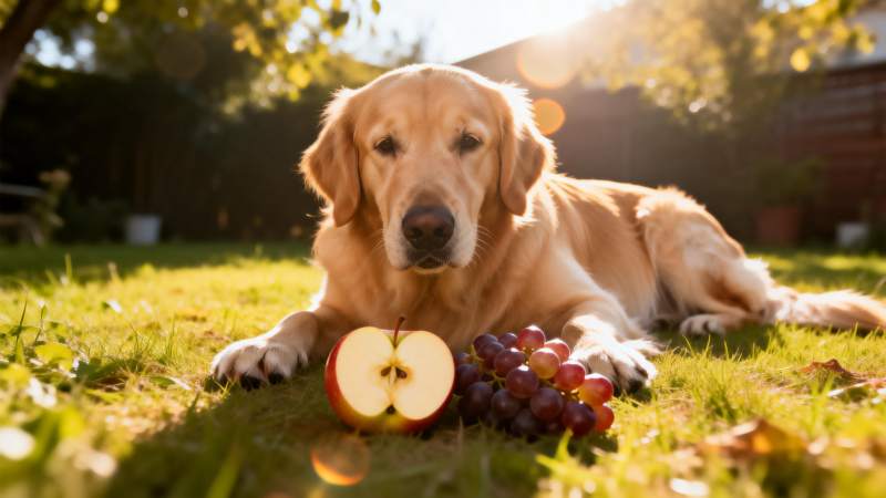 狗狗与水果的秋日时光图片