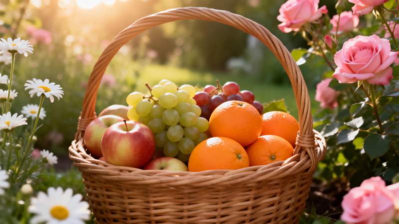 果篮花间 春意盎然图片