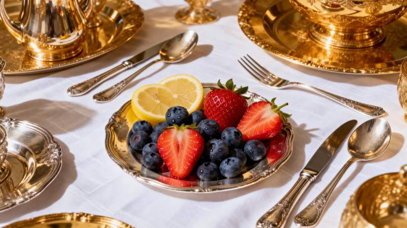 金器盛果 精致餐桌图片