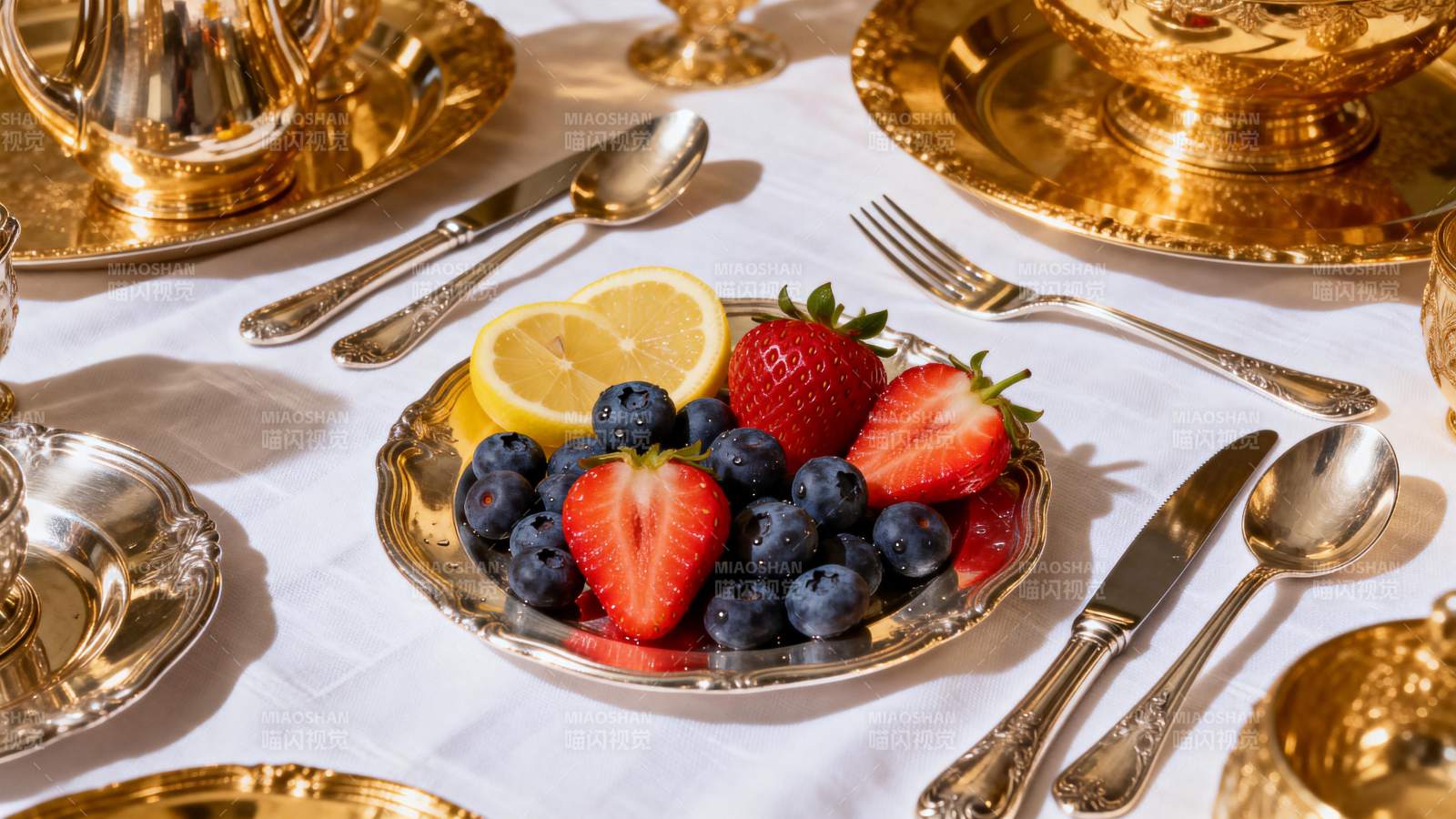 金器盛果 精致餐桌图片