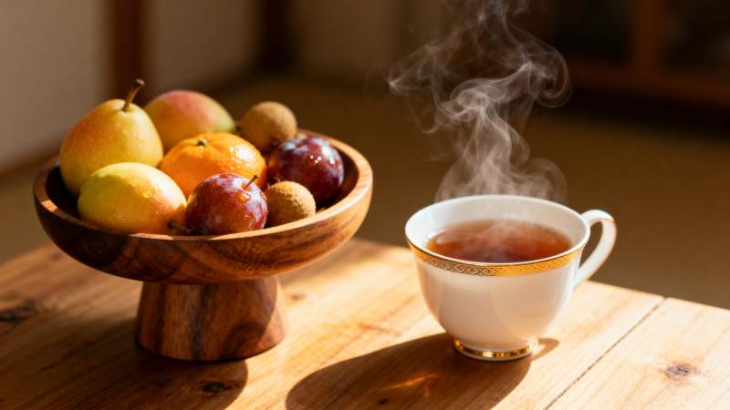 热茶与水果静物图片