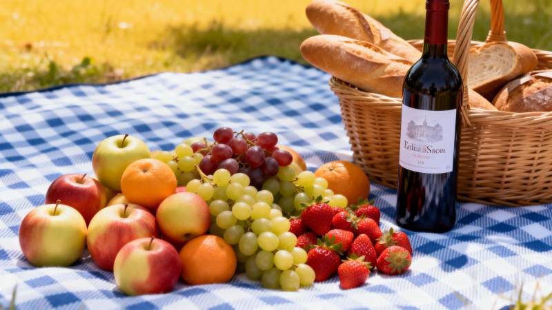 野餐水果与红酒图片