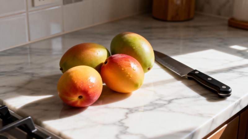 芒果与刀具静物图图片