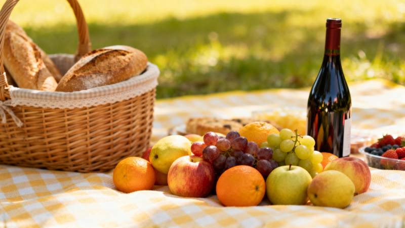 野餐水果与美酒图片