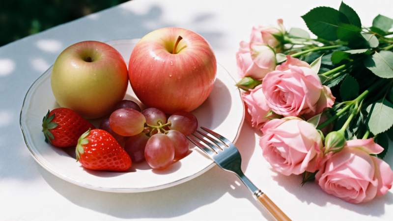 水果与玫瑰的静谧时光图片