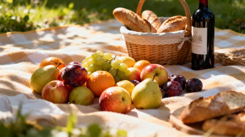 野餐果篮与美酒图片