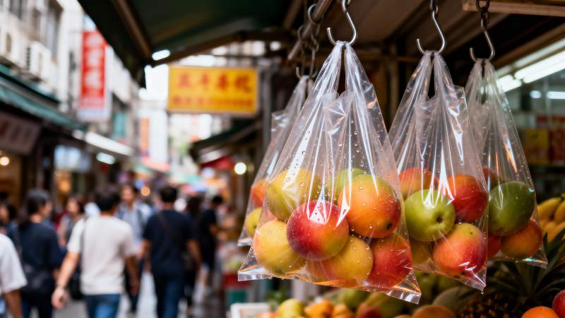 市场水果袋装悬挂图片
