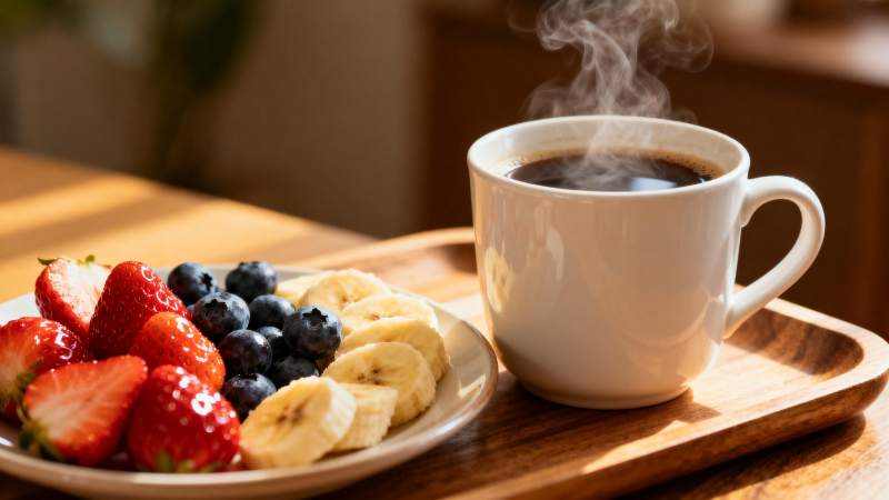 早餐 咖啡与水果图片