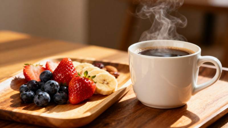 咖啡与水果早餐图片