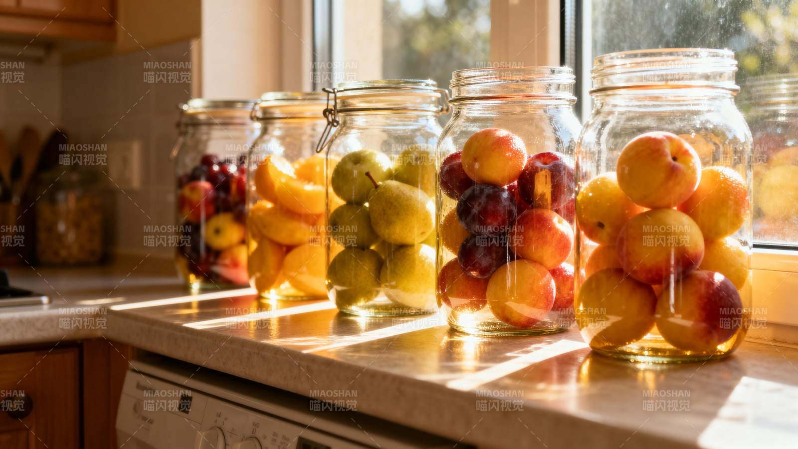 阳光下的果酱罐图片