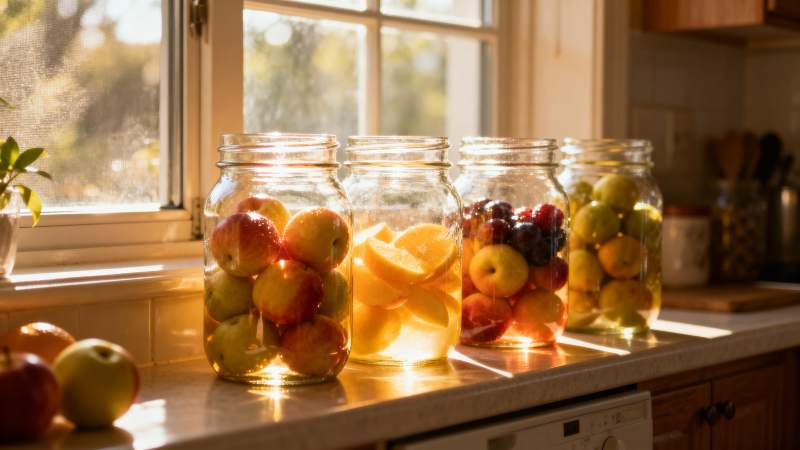 阳光下的果罐图片