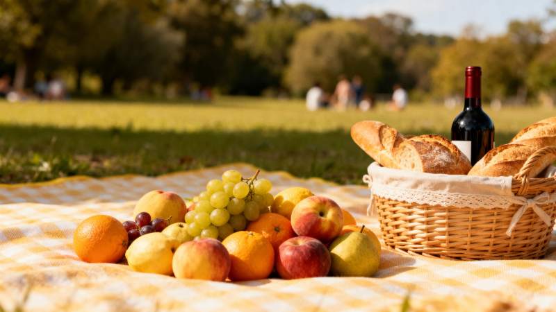 野餐果篮与美酒图片