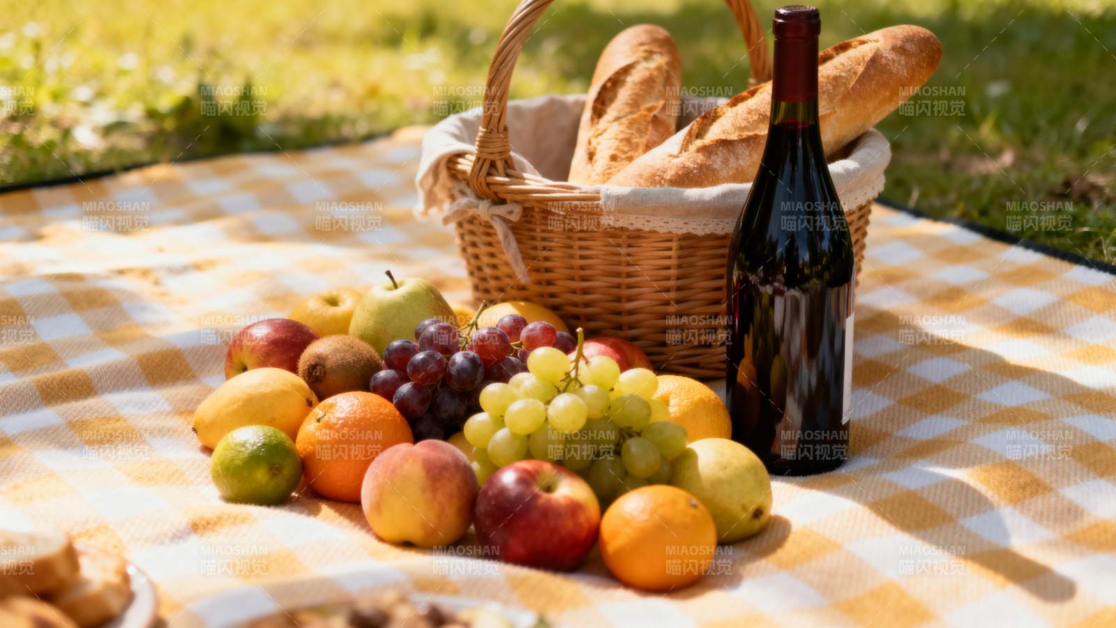 野餐水果与红酒图片