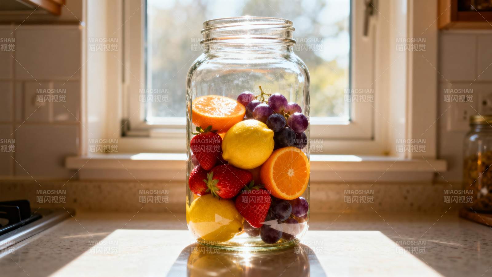 水果罐头阳光下图片