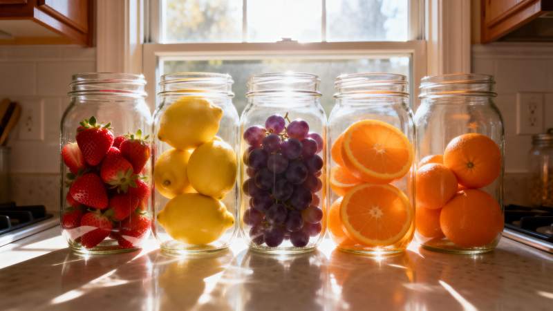 阳光下的水果罐图片