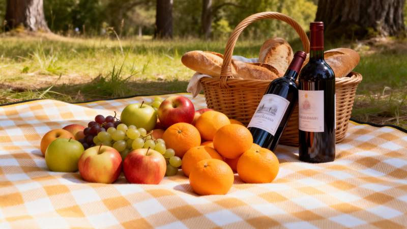 野餐水果与红酒图片