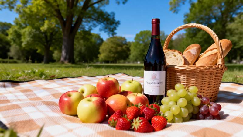 野餐果篮与美酒图片