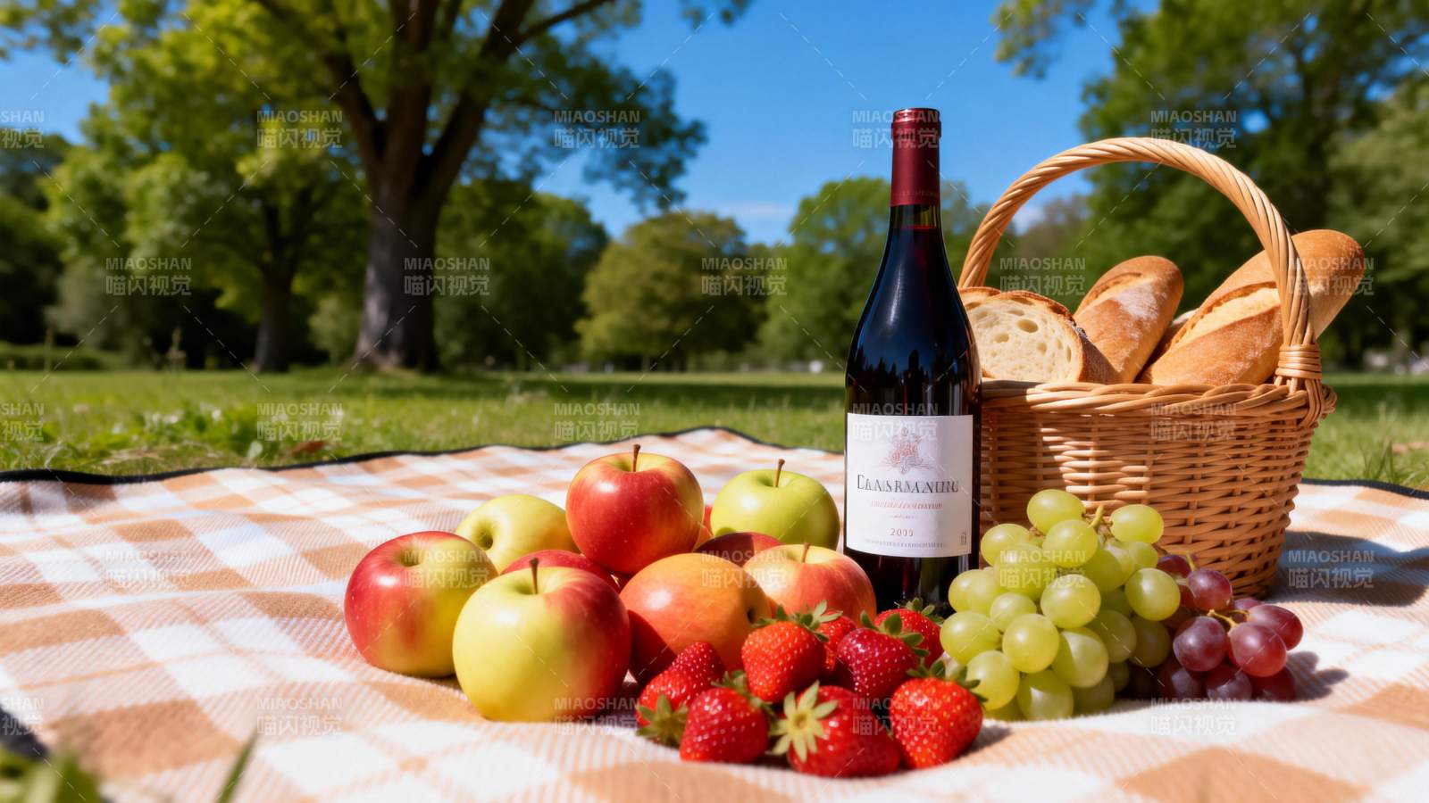 野餐果篮与美酒图片