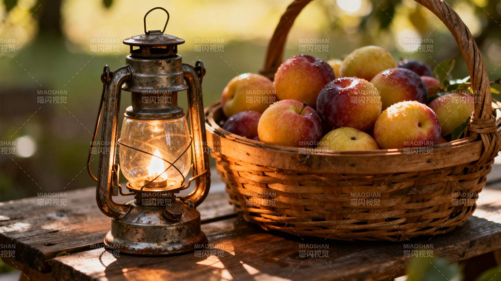 秋日果篮与灯笼图片